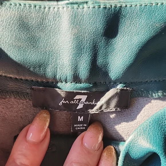 7 For All Man Kind Green faux Leather Pants - Picture 3 of 7